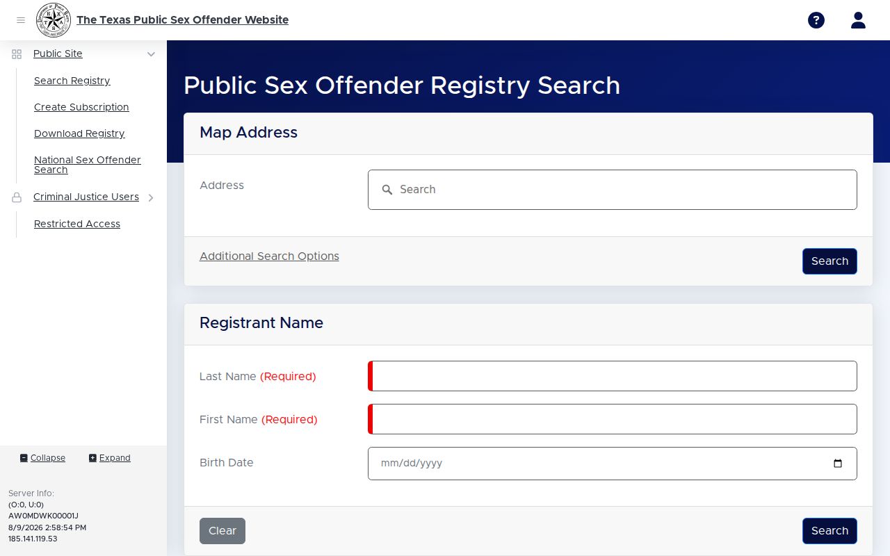 McMullen County sex offender lookup on the Texas registry search